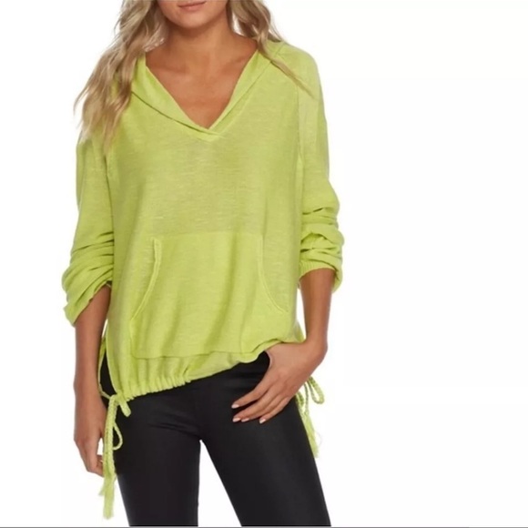 Free People chartreuse linen blend "Optimistic Hoodie' sweater size small - Picture 1 of 11